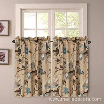 24'' Length Vintage Floral Brown Blue Kitchen Curtain
